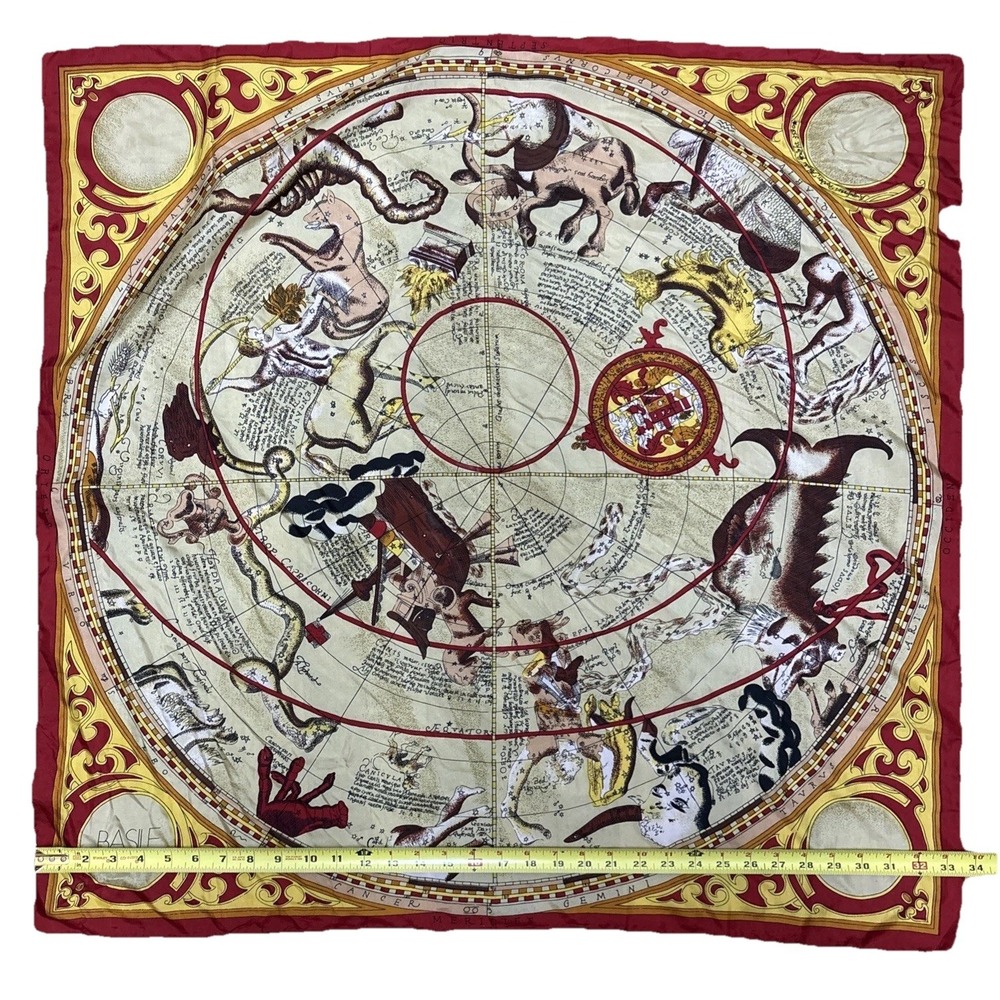 Vintage Basile Square Silk Red Gold Constellation Print